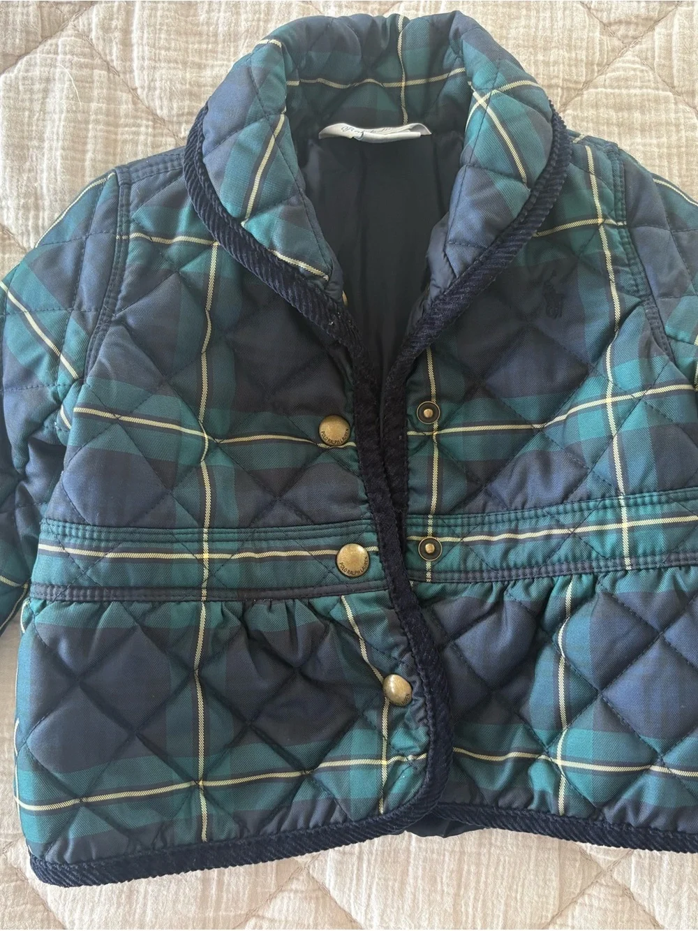 Ralph Lauren Baby 9M Tartan Plaid Quilted Jacket Green Navy Preppy Coat